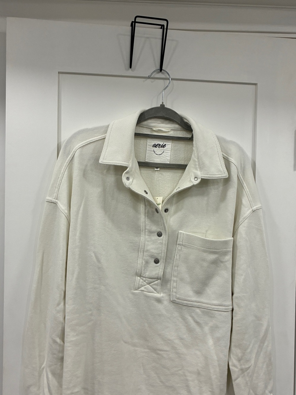 Aerie Oversized Snap Pullover Cream Medium